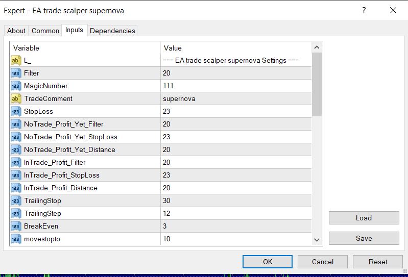 EA TRADE SCALPER SUPERNOVA Settings