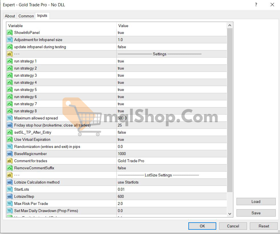 Gold Trade Pro EA Settings