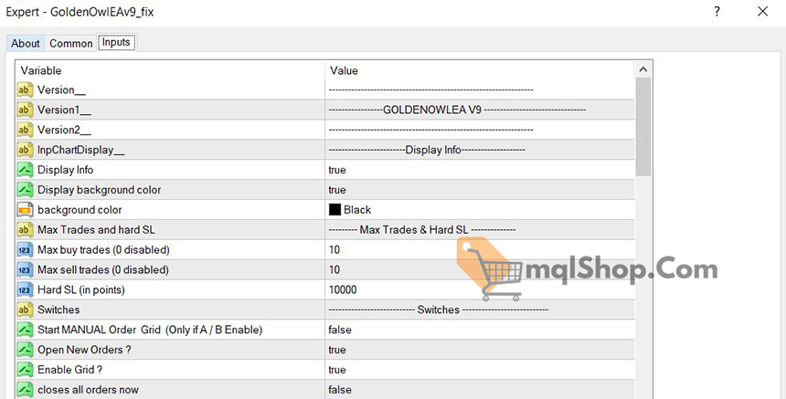 Golden Owl EA MT4 Setting