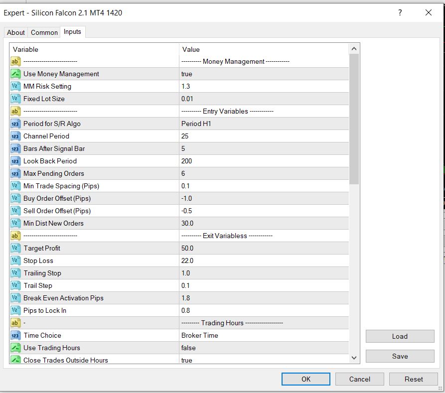 CEF Silicon Falcon EA Setting