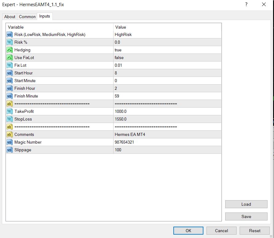 Hermes EA Setting