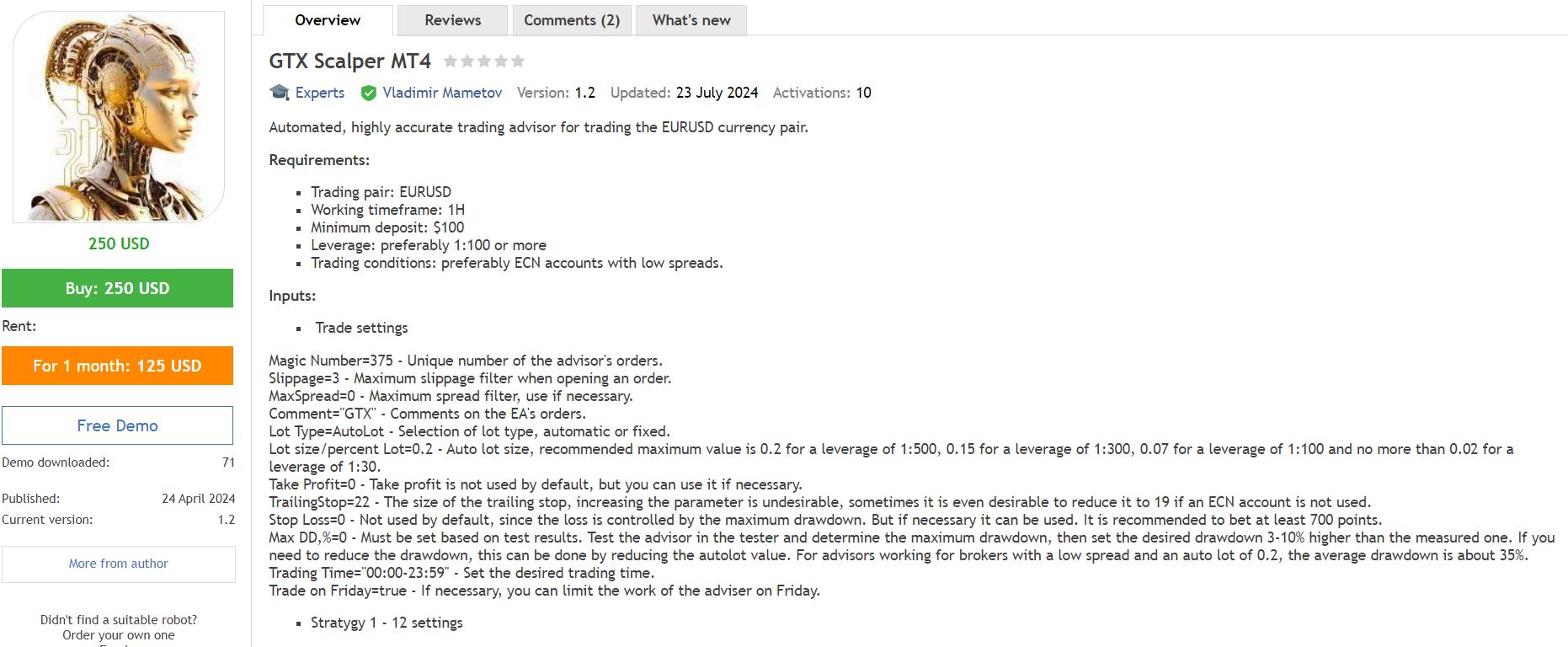 Overview of GTX Scalper EA