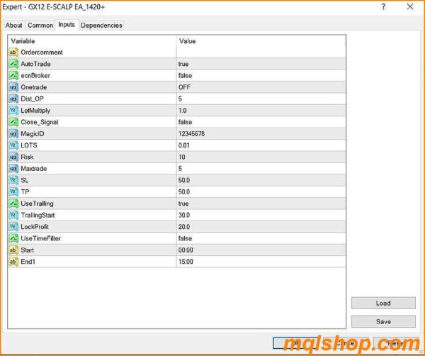 gx12 e scalp ea settings