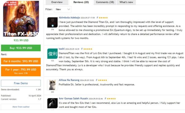 Diamond Titan FX EA MT4 user reviews